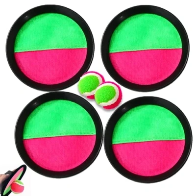 Afbeelding van Klittenband Bal, Ballenbak Spel, Strandspeelgoed, ballen Set met 4 bal Peddels en 2 ballen, Balspellen voor Buitentuin (Rood)