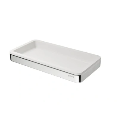 Afbeelding van Geesa frame planchet met witte inzet plat staf verchroomd messing 210 x 25 108mm hxbxd 918802 02