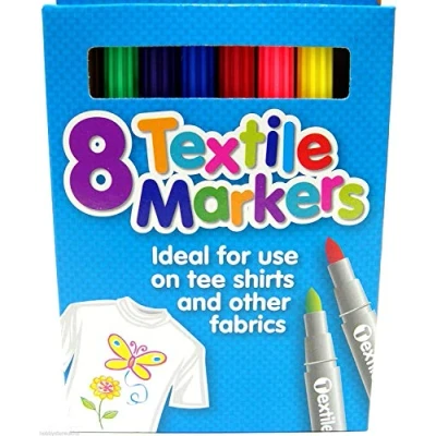 Afbeelding van AbbeyShake Marker voor textiel, set van 8 Originele verpakking. zwart/blauw/geel