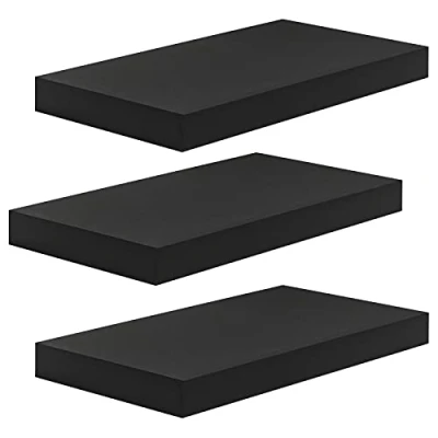 Afbeelding van WOLTU 3 Stucks wandplank, zwevende plank, boekenplank, planken voor decoratie, wandplanken van MDF hout, set hangplanken, Zwart, 70 x 23 3,8 cm RG9369sz