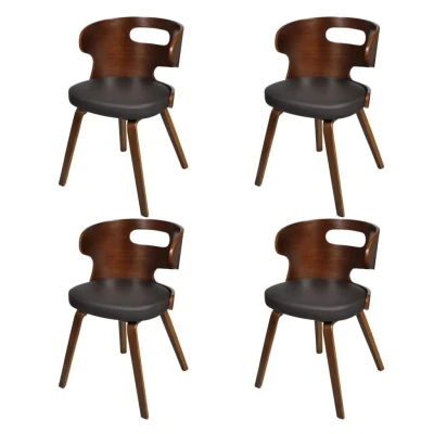 Afbeelding van Eetkamerstoelen 4 st gebogen hout en kunstleer bruin
