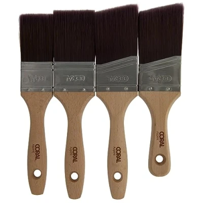 Afbeelding van Coral 31718 Aspire 4 delige penselenset professioneel stevig recht gesneden plat profiel voor snelle nauwkeurige ultra gladde afwerking met Trade Emulsie Gloss FSC Hout 3,8 cm, 5 cm Hoek,