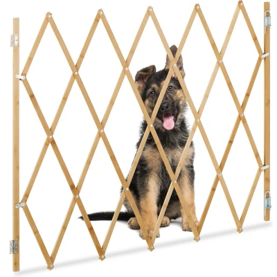 Afbeelding van Relaxdays hondenhek uitschuifbaar bamboe harmonica traphekje hond veiligheidshek