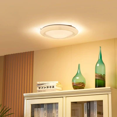 Afbeelding van Lindby LED plafondlamp RGB met dimmer CCT 1licht kunststof H: 9 cm wit Inclusief lichtbron