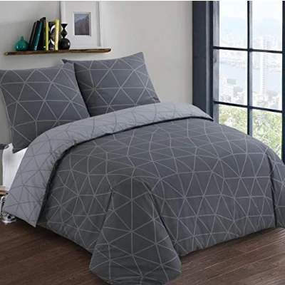 Afbeelding van Vision Hugo Omkeerbare beddengoedset, 100% katoen, dekbedovertrek 240 x 220 cm met 2 kussenslopen, voor standaard persoonsbed, antraciet