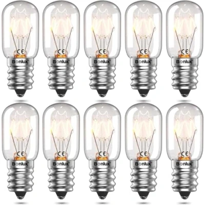 Afbeelding van Bonlux 10 stuks zoutlampen, gloeilampen, E14, 15 W, koelkast, gloeilamp, hoge temperatuur, 300 graden, dimbaar, E14 SES, kleine Edison schroef, pygmee T22, buisvormige gloeilamp