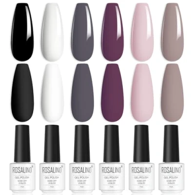 Afbeelding van ROSALIND UV Nagellak Set, 6 kleuren Gel Zwart Wit Grijs Gellak voor Nagelstudio DIY Home