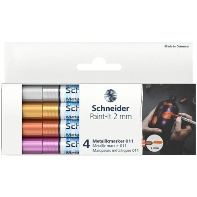 Afbeelding van 3x Metallic marker Schneider Paint it 011 2mm etui 4st. (metallic zilv