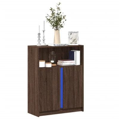 Afbeelding van Dressoir met LED 77x34x100 cm bewerkt hout bruin eikenkleur