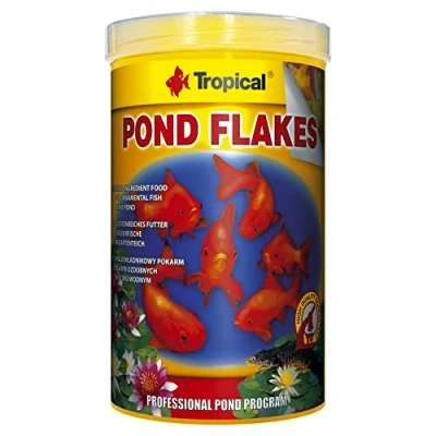 Afbeelding van POND FLAKES 1000ml / 145g zijn multi ingrediënten vlokken voor het dagelijks voeren van jonge vissen grote soorten siervissen in de vijver zoals goudvis, koi, goudwinde, gouden zeelt etc.