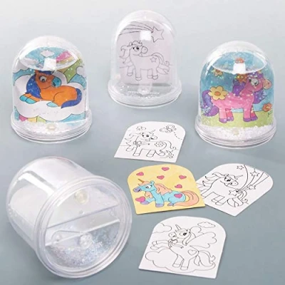 Afbeelding van Baker Ross AT316 Unicorn Sneeuwbol Kits Pack van 4, kleur in sneeuwbollen voor kinderen kunst en knutselactiviteiten, geschenken, feestartikelen of beloningen, diverse