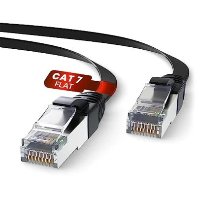 Afbeelding van Mr. Tronic Platte Cat7 Ethernet Cable 20m, High Speed Lan Netwerk Cat 7 Kabel Voor Snelle Internetverbinding Rj45 Connector Netwerkkabel, Sftp CCA Patchkabel (20 Meter, Zwart)