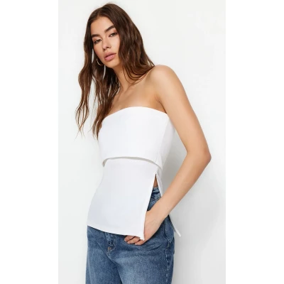 Afbeelding van Trendyol Groene Strapless Kraag Met Zijrits En Crêpe Gebreide Blouse Twoss23Bz00928