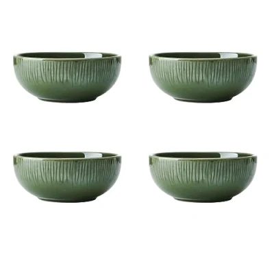 Afbeelding van Mikasa Jardin 4 delige ontbijtkommenset, groen, servies voor 4, set van steengoed ontbijtgranen, soepkommen 15 cm geschenkdoos en vaatwasmachinebestendig