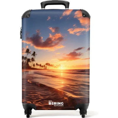Afbeelding van NoBoringSuitcases.com® Handbagage koffer lichtgewicht Reiskoffer trolley Zee bij zonsondergang Rolkoffer met wieltjes Past binnen 55x40x20 en 55x35x25