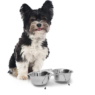 Afbeelding van relaxdays voederstandaard metaal, drinkbak voederbak, pet feeder, hondenbar 2 x 0,47 Liter