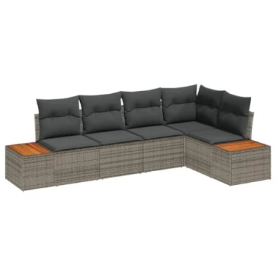 Afbeelding van vidaXL 5 delige tuinset met kussens grijs poly rattan en acacia