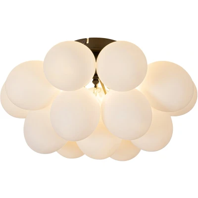 Afbeelding van QAZQA Art deco plafondlamp zwart met opaal glas 4 lichts Uvas