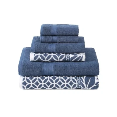 Afbeelding van Modern Threads Trefoil Filigraan 6 delige omkeerbare garengeverfde jacquard handdoekenset badhanddoeken, handdoeken en washandjes super absorberend sneldrogend 100% gekamd katoen