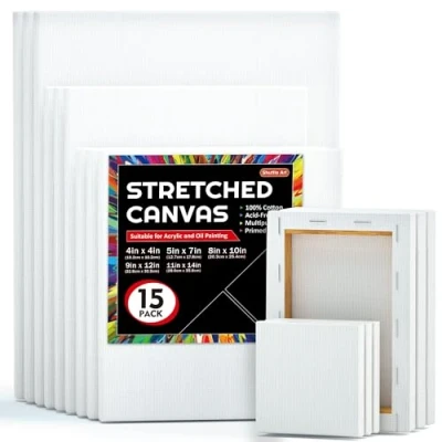 Afbeelding van Shuttle Art Canvas om te schilderen, 15 multipack uitgerekt blanco canvasplanken, 4 x 4, 5 7, 8 10, 9 12, 28 30 cm, geprepareerd wit schilderij canvas, doeken voor acryl, olieverfschilderij