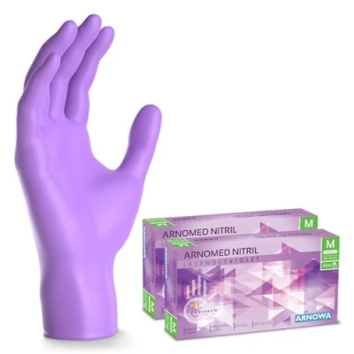 Afbeelding van ARNOMED wegwerphandschoenen paars, M, nitril handschoenen met 200 stuks per doos, poedervrij, latexvrije rubber handschoenen, verkrijgbaar in S, L &amp; XL