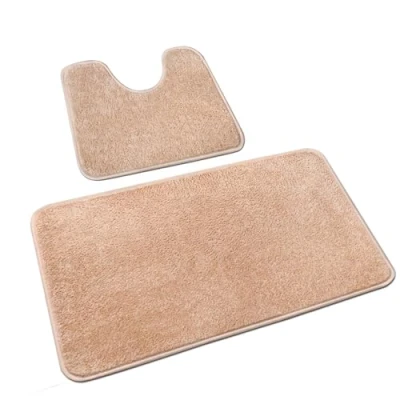 Afbeelding van Rururug Badmatset wasbare microvezel badkamermatsets 2 delige antislip badmatten voor badkamer en toiletmat, beige badkamertapijt 50 x 80 cm + 40