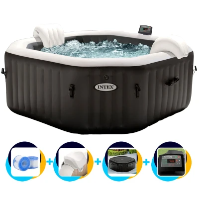 Afbeelding van Intex PureSpa Jet &amp; Bubble Deluxe Opblaasbare Spa 6 Personen Zwart Zwembaden Accessoires