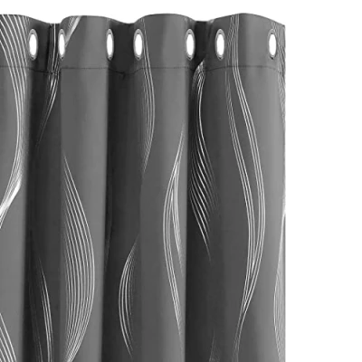 Afbeelding van Deconovo Set van 2 gordijnen voor slaapkamer, woonkamer, keuken, binnen, gordijn, zilverkleurig, motief lijn, ondoorzichtig, isolerend, koudebescherming, met oogjes, 140 x 290 cm, donkergrijs