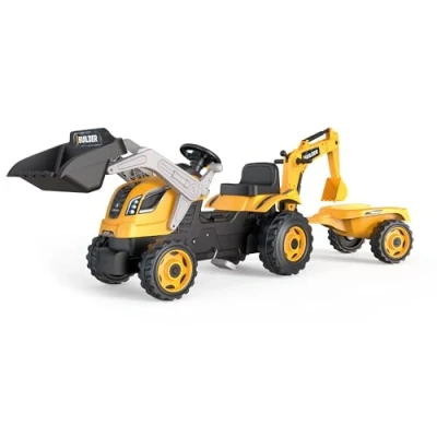 Afbeelding van Smoby Builder Max Graafmachine Traptractor met Trailer Geel