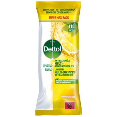 Afbeelding van Dettol Power &amp; Fresh Multi Reinigingsdoekjes Citrus Maxi 110ST
