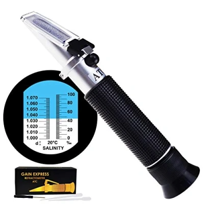 Afbeelding van Dubbele schaal zoutgehalte refractometer ATC 0 100ppt (0 10%) &amp; 1.000 1.070 soortelijk gewicht, draagbare meter tester voor zeewater zout aquarium brak rif tank marine