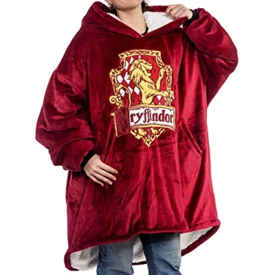 Afbeelding van Harry Potter: Gryffindor oversized deken hoodie comfortabele, zachte, warme, pluche draagbare met capuchon voor mannen en vrouwen sherpa fleece voering zakken, Rood, one size