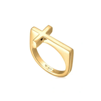 Afbeelding van Kuzzoi Cross Statement Ring goldcoloured, Heren, Maat: 66, Gold coloured