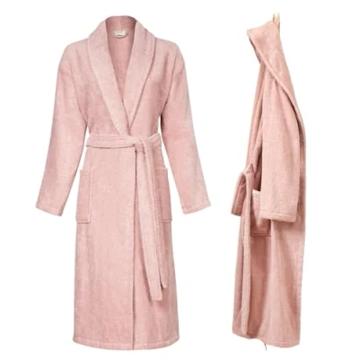 Afbeelding van PandaHome Badjas voor dames en heren van 100% katoen, ochtendjas, badstof, behaaglijk, warm sneldrogend, zacht, absorberend, badjassen 400 g/m², roze, M
