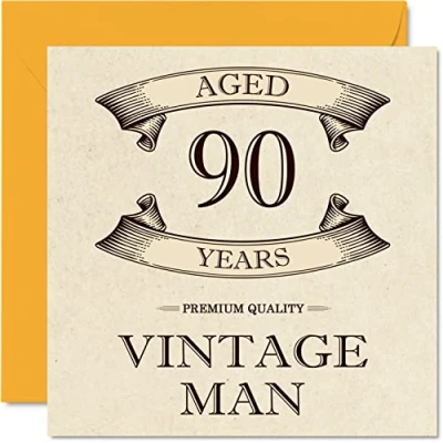 Afbeelding van Vintage 90e verjaardagskaarten voor mannen leeftijd 90 jaar leuke verjaardagskaart opa vader echtgenoot oom broer opa, 145 mm x wenskaarten,