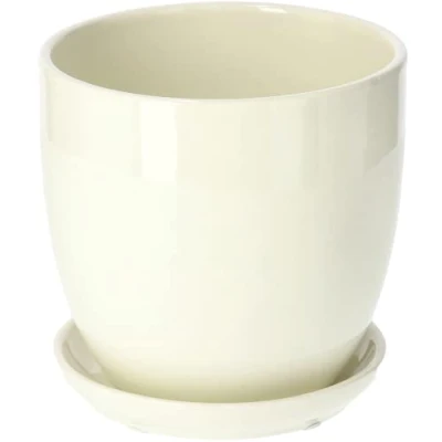 Afbeelding van KOTARBAU® Keramische bloempot, sierpot voor bloemen en planten, diameter 15 cm, met lekbak, beige