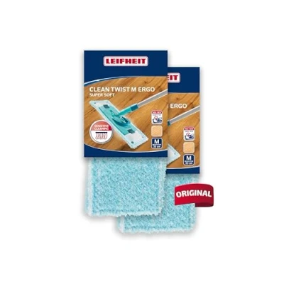 Afbeelding van Leifheit Clean Twist Ergo M 2 delige set wisserovertrekken super soft 33 cm voor parket, houten vloeren en kurk, reserveovertrek met speciale vezels, wisserovertrek minimale wateropname