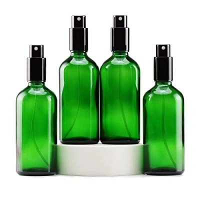 Afbeelding van Yizhao Groen Glass Spray Bottle 100ml, met Kleine Fijne Nevelspray, Metalen Dop, Navulbaar voor Essentiële Olie, Reizen, Schoonmaken, Parfum, Aromatherapie, Make up 4 Stuks