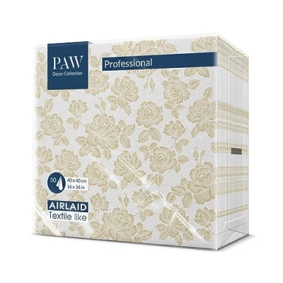 Afbeelding van PAW Airlaid Servetten (40 x 40 cm) I 50 Stuks Bruiloft en Verjaardag Decoratie Ideaal voor Bruiloften, Communies, Recepties Elegant Tafeldecoratie Kleur: Subtiele Rozen (goud)