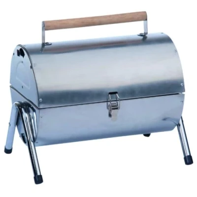 Afbeelding van alpina Tafel BBQ Houtskool Tafelgrill met Grillplaat en Deksel Compacte Barbecue Tafelbarbecue Draagbaar Ideaal voor Buiten Zilver