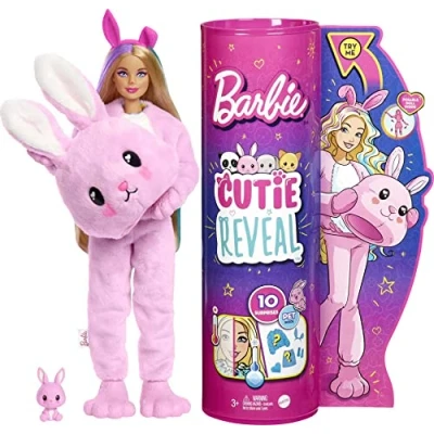 Afbeelding van Barbie Schattige Verrassing Pop met konijnenknuffelpak en 10 verrassingen waaronder een minihuisdier kleurverandering, geweldig cadeau voor kinderen van 3 jaar ouder, HHG19