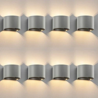 Afbeelding van ledscom.de 8 x RUNEL wandlamp voor buiten, IP65, up/downlight, grijs mat, rond, 1x G9 max. 10W