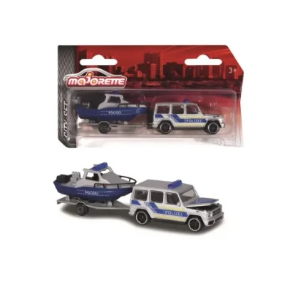 Afbeelding van Majorette 212053154 Trailer Assortment, speelgoedauto met aanhanger, Die Cast voertuig, vering, deuren om te openen, vrijloop, 6 verschillende modellen, levering 1 stuks, willekeurige keuze, 13 cm
