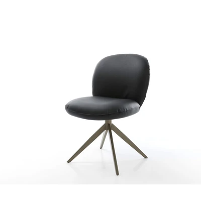Afbeelding van Eetkamerstoel Nube Flex kruisframe breed afwerking met titaniumeffect echt leer zwart pocketveer kern 360 draaibaar