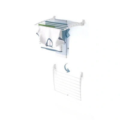 Afbeelding van foxydry Fold Droogrek voor wandmontage, verticaal, inklapbaar, binnen en buiten, van aluminium staal 62x50x50 cm (Wit Sluiting Naar Beneden, 1x 60)
