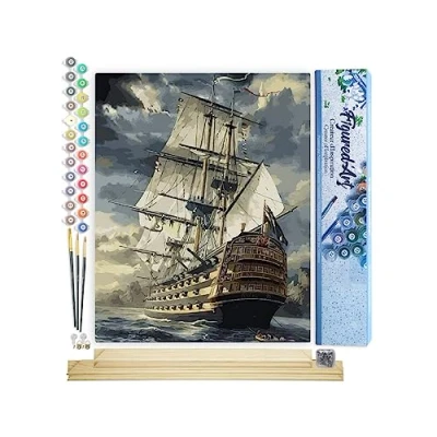 Afbeelding van Figured&#039;Art Schilderen op Nummer Volwassenen canvas Oceaangaljoen Handwerk acrylverf Kit DIY Compleet 40x50cm met houten lijst