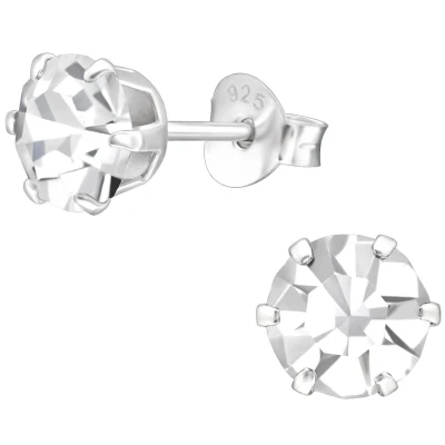 Afbeelding van JoyS Zilveren oorknoppen rond 6 mm kristal oorbellen