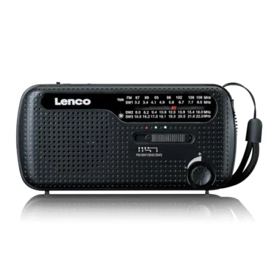 Afbeelding van Lenco Noodradio Draagbare opwindbare Radio Zaklamp en Powerbank MCR 113BK Zwart