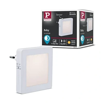 Afbeelding van Paulmann 92493 LED stekker nachtlicht Esby vierkant 0,016 watt met schemersensor wit kunststof 3000 K warmwit