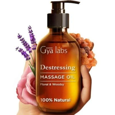 Afbeelding van Gya Labs Ontstressende massageolie voor koppels Pijnlijke spieroliën massagetherapie en huid Vervaardigd met lavendel, roos Otto, palissander, mirre, jojoba arganolie (200ml)